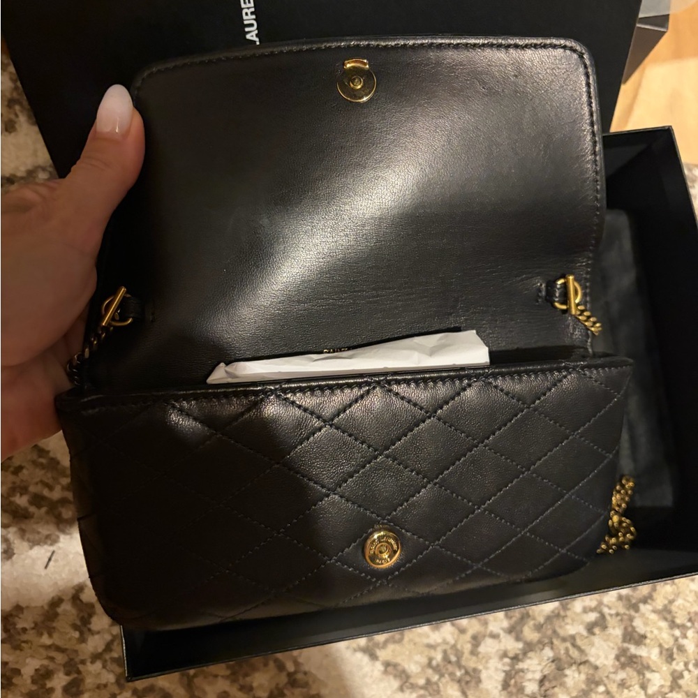 Saint Laurent Black Quilted Leather Chain Wallet - Picture 7 of 7